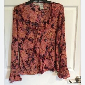 Ruffle cuff long sleeve paisley long sleeve blouse